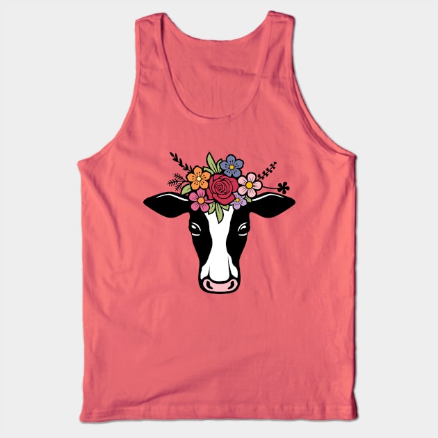 Cow Head With Colorful Flowers Tank Top by Protshirtdesign